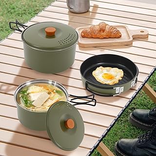 Camping Cookware Set with Pots, Pans, and Tote Bag
