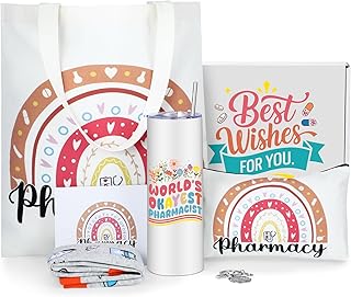 Pharmacy Technician Christmas Gift Set with Tumbler, Tote, Makeup Bag, Keychain, and Card