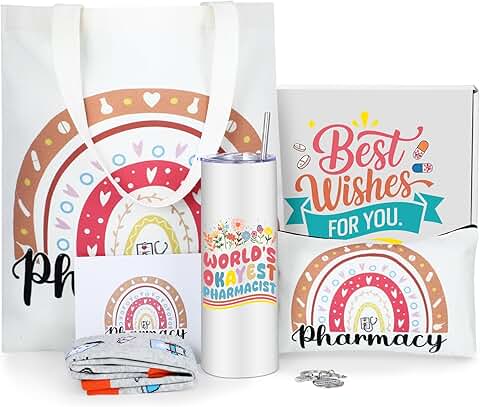 Pharmacy Technician Christmas Gift Set with Tumbler, Tote, Makeup Bag, Keychain, and Card