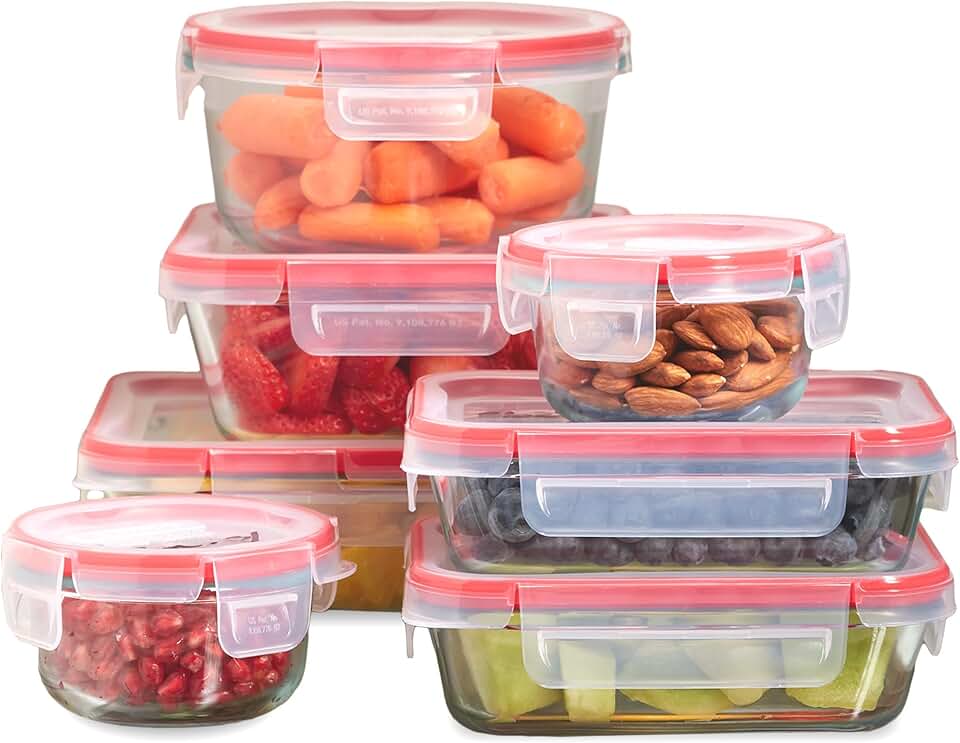 Seven-piece glass food storage container set with airtight lids