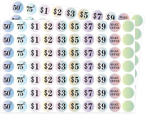 1400 Small Yard Sale Price Stickers, 1 Inch Gradient Color