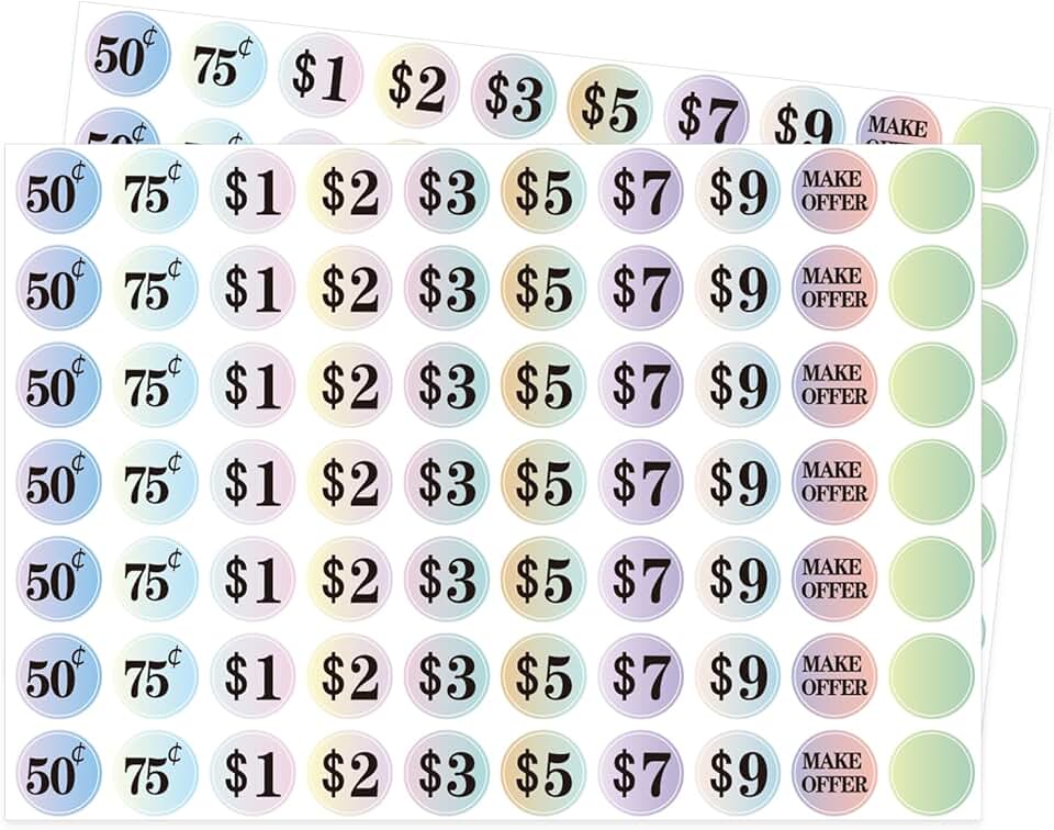 1400 Small Yard Sale Price Stickers, 1 Inch Gradient Color