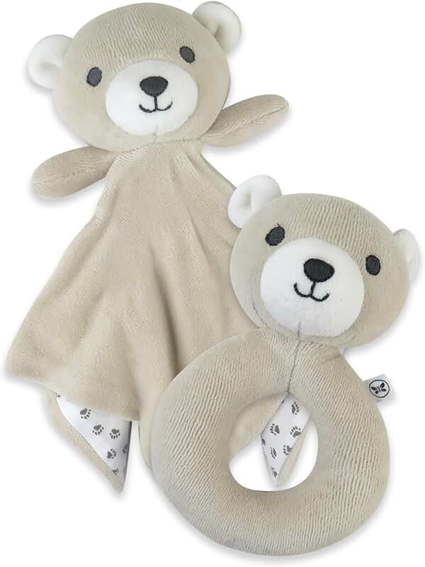 Soft plush toys and rattles for infants