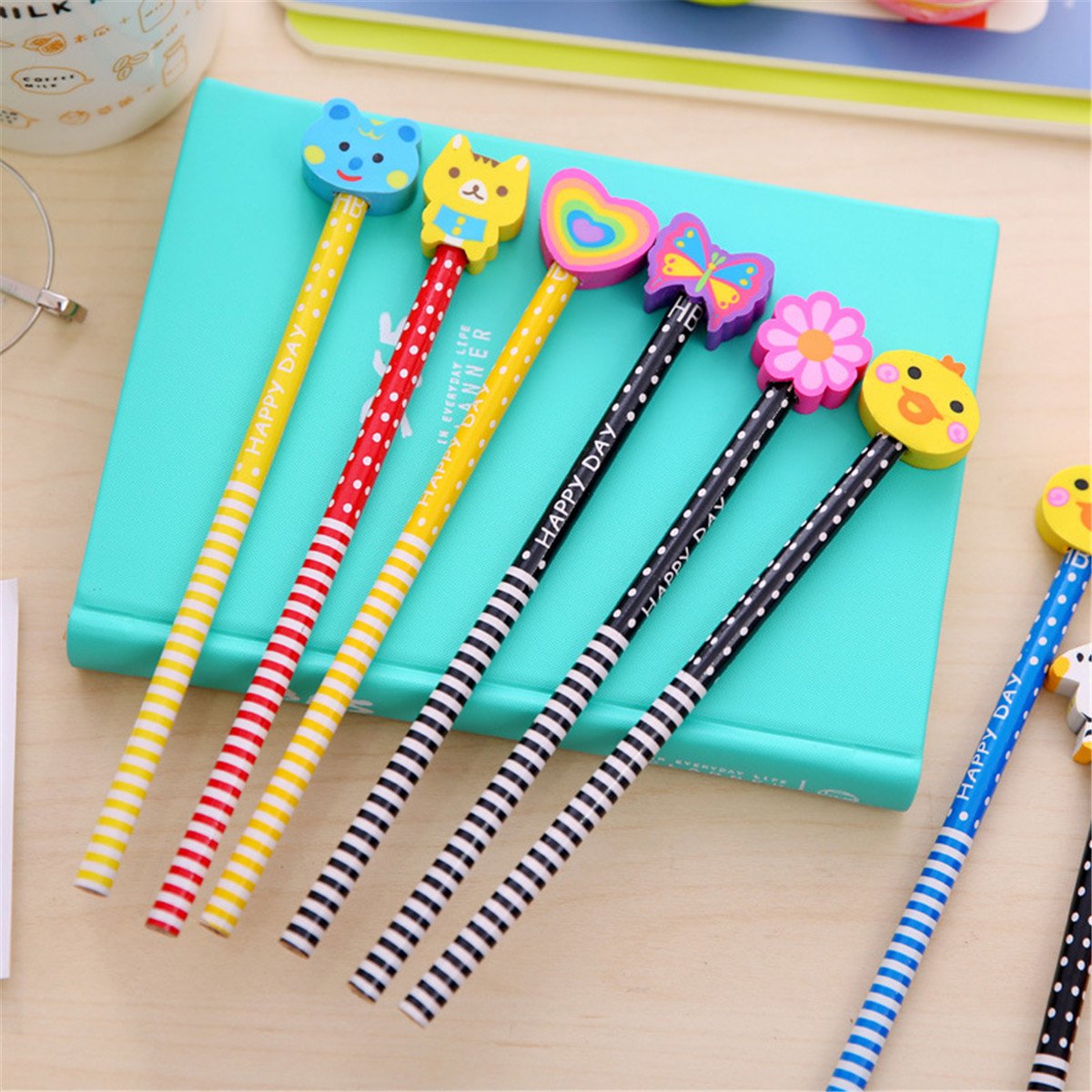 40 Colorful Cartoon Eraser Pencils for Kids and School