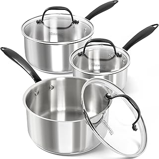 Six-piece stainless steel saucepan set with lids