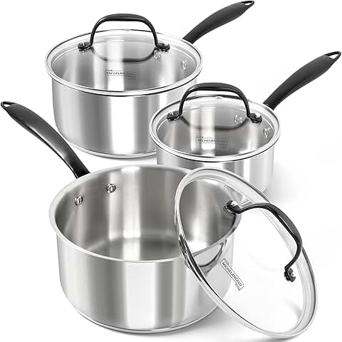 Six-piece stainless steel saucepan set with lids