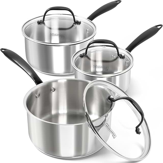 Six-piece stainless steel saucepan set with lids