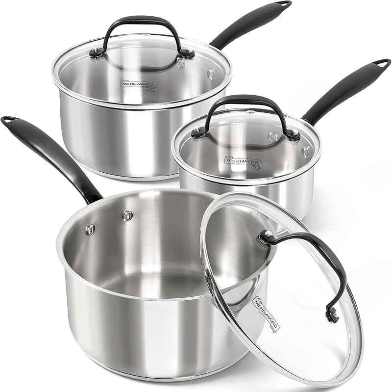 Six-piece stainless steel saucepan set with lids