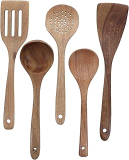 Wooden Utensil Set for Nonstick Cookware, Soup Spoon, Spatulas, Ladles