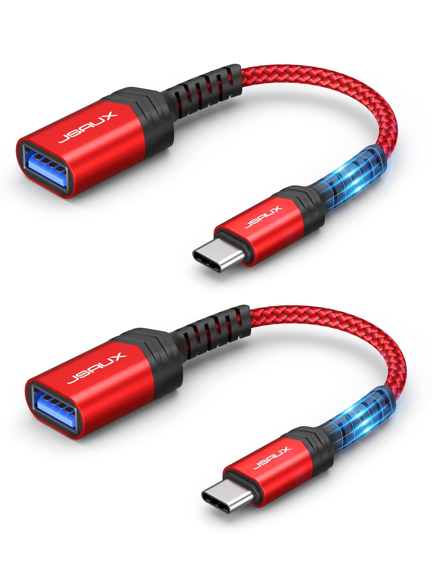 USB C to USB Adapter, [0.5ft 2 Pack] Type C 3.0 OTG Cable On The Go Type C Male to USB A Female Adapter Compatible with MacBook Pro 2018 2017,Samsung Galaxy S20 S20+ Ultra S8 S9 Note 10 -Red