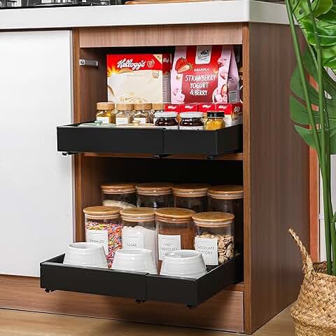 Adjustable Pull-Out Cabinet Shelf Organizer, 2 Pack
