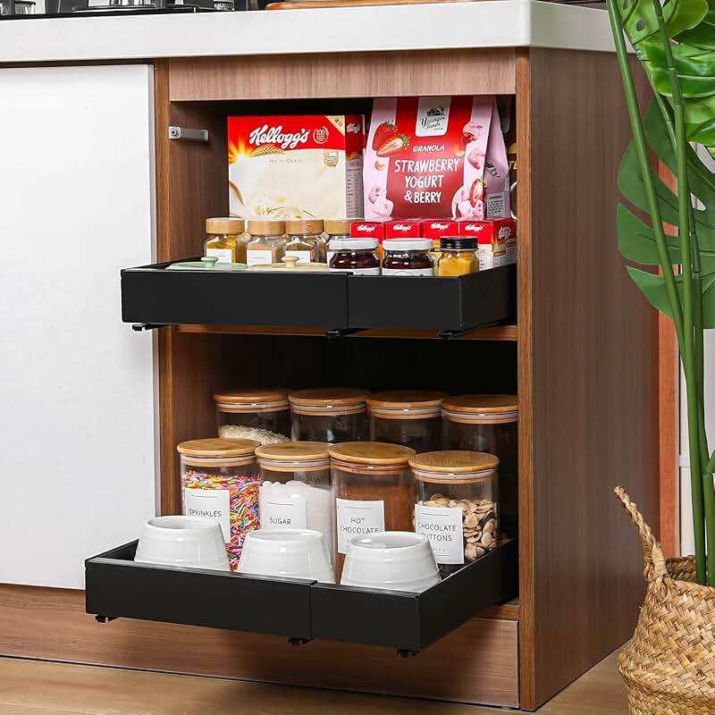Adjustable Pull-Out Cabinet Shelf Organizer, 2 Pack