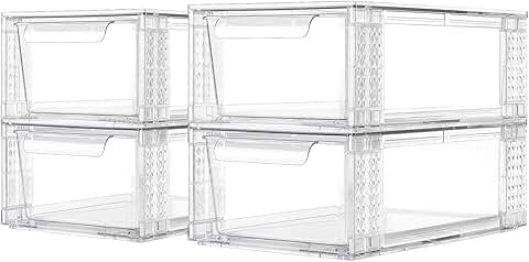Set of four clear stackable storage drawers