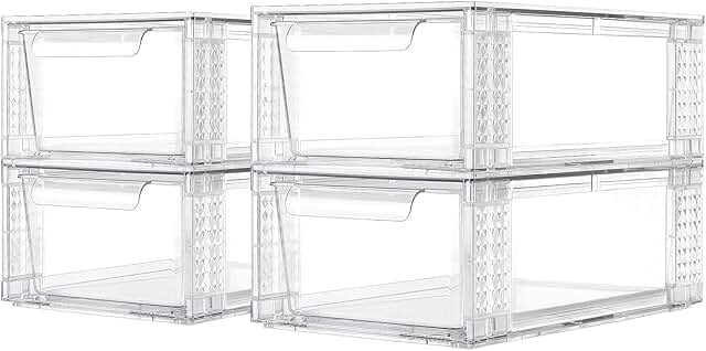 Set of four clear stackable storage drawers