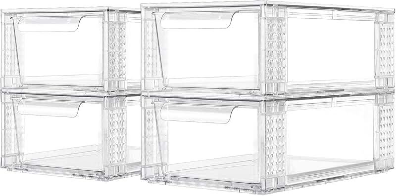 Set of four clear stackable storage drawers