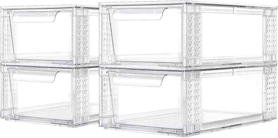 Set of four clear stackable storage drawers