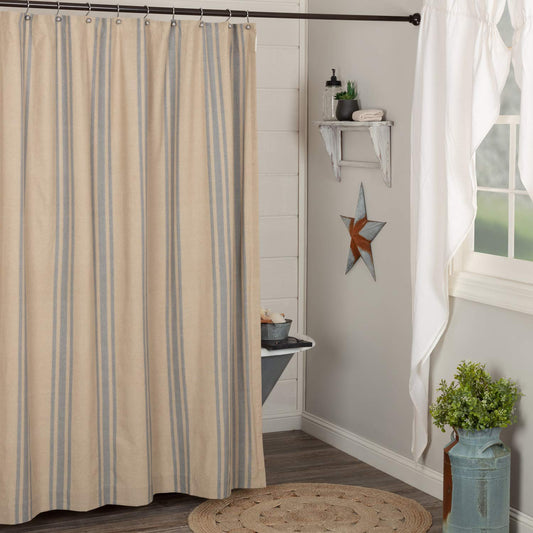 Farmer's Market Shower Curtain, 72x72, Tan Blue Stripes