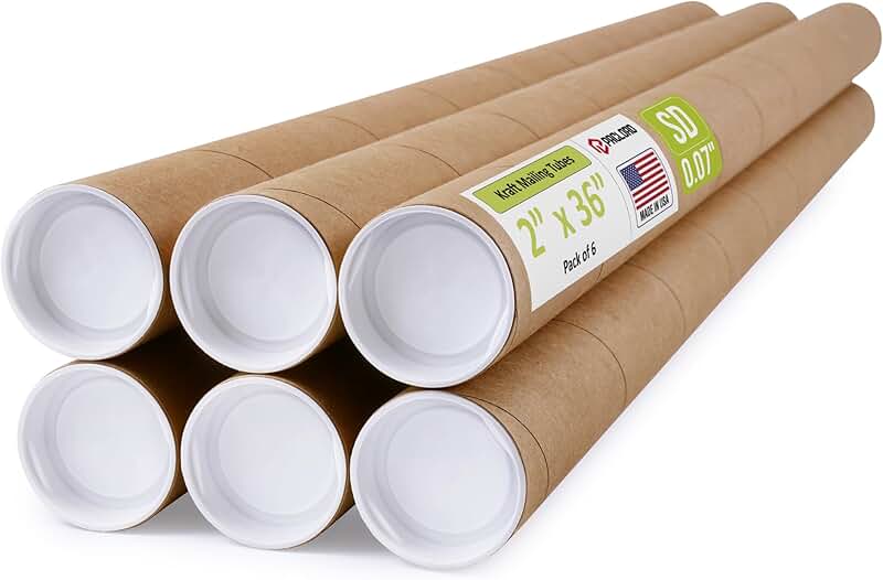 Reinforced Kraft Paper Mailing Tubes, Pack of 6