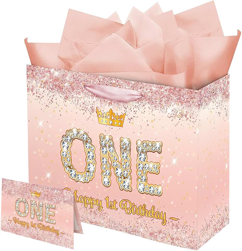 Rose Gold First Birthday Gift Bag for Girls