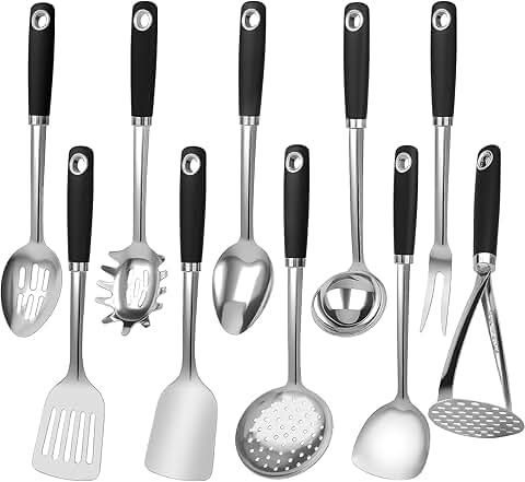 10-Piece Stainless Steel Cooking Utensils Set for Kitchen