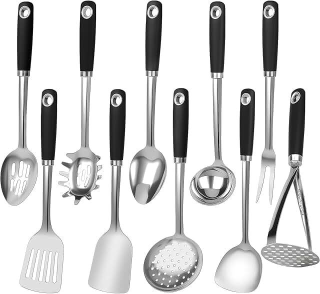 10-Piece Stainless Steel Cooking Utensils Set for Kitchen