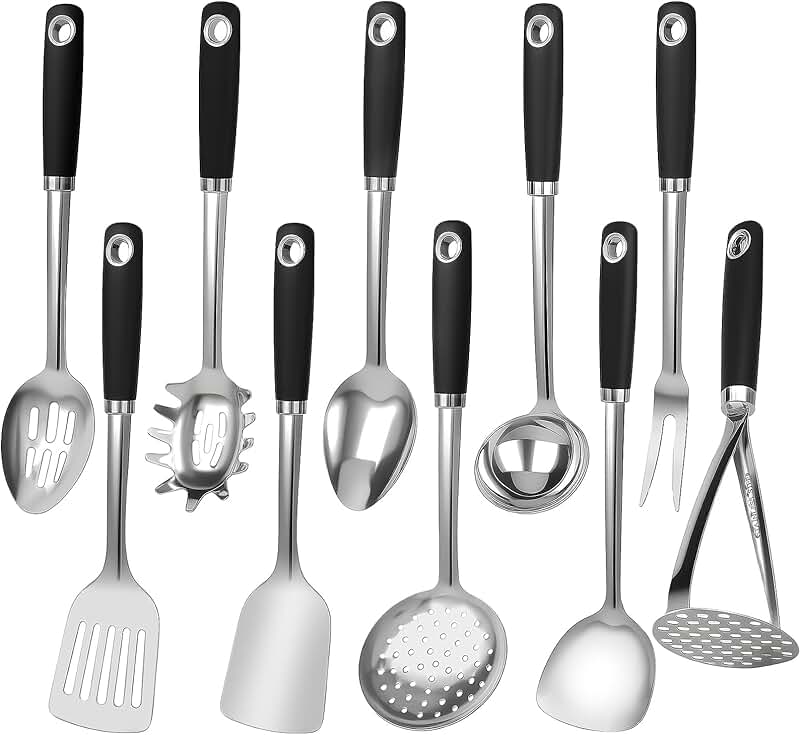 10-Piece Stainless Steel Cooking Utensils Set for Kitchen
