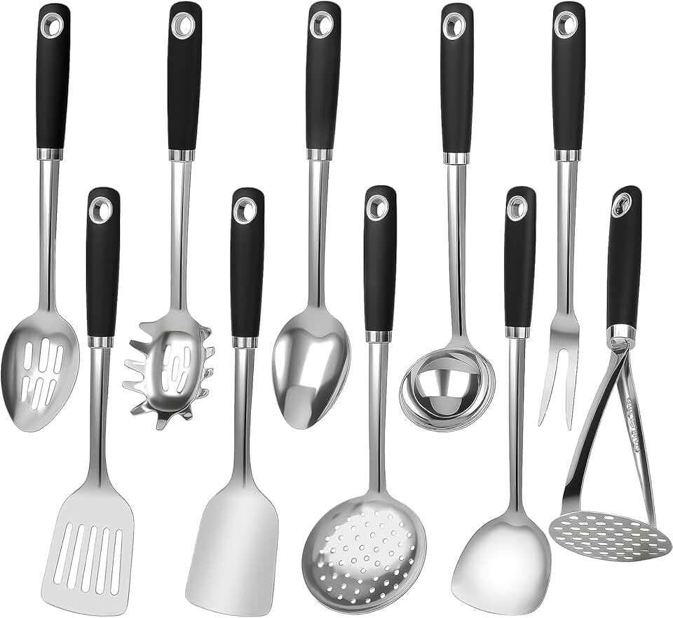 10-Piece Stainless Steel Cooking Utensils Set for Kitchen