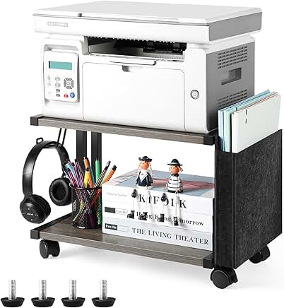 Small 2-Tier Printer Stand with Wheels for Home Office