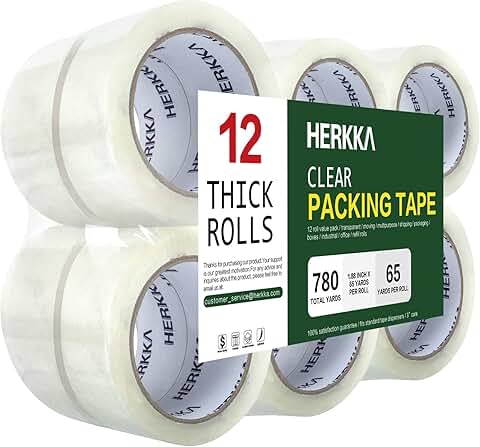 Heavy Duty Clear Packing Tape, 12 Rolls, 1.88" Wide