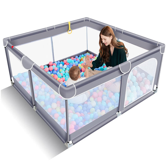 Baby Playpen for Toddler, Large Baby Playard, Indoor  Outdoor Kids Activity Center with Anti- Base, Sturdy Safety Play Yard with Soft Breathable Mesh, Playpen for Babies(Gray,5050)