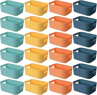 24 Plastic Storage Bins with Handles for Kitchen and Bathroom