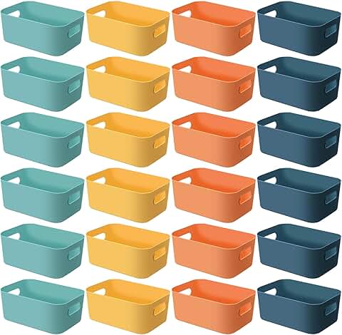 24 Plastic Storage Bins with Handles for Kitchen and Bathroom