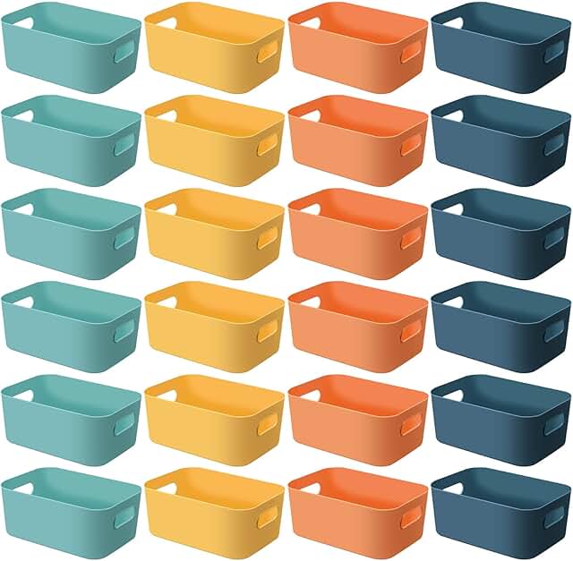 24 Plastic Storage Bins with Handles for Kitchen and Bathroom