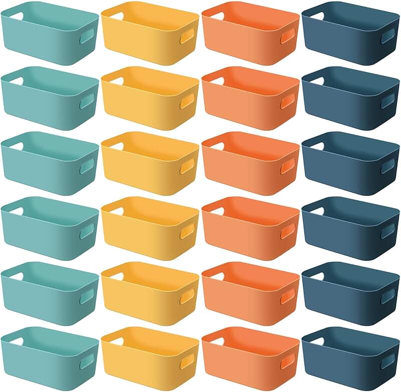 24 Plastic Storage Bins with Handles for Kitchen and Bathroom