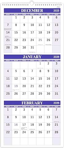 2026 Three-Month Vertical Wall Calendar