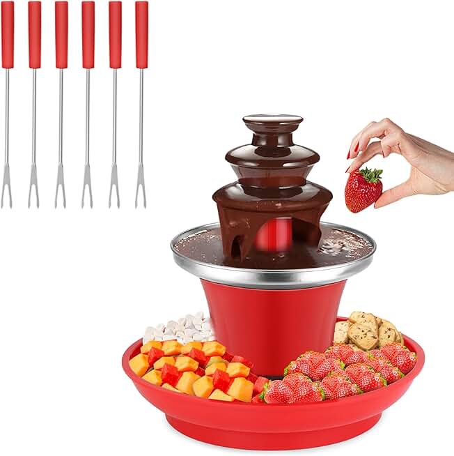 Mini Chocolate Fondue Fountain with 6 Forks and Serving Tray