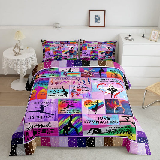 Girls Gymnastics Bedding Set Gymnastics Lovers Comforter Set Colorful Gymnast Sports Comforter for Daughter Room Decor Lightweight Comforter Inner Fill Twin Size with 1 Pillow Case