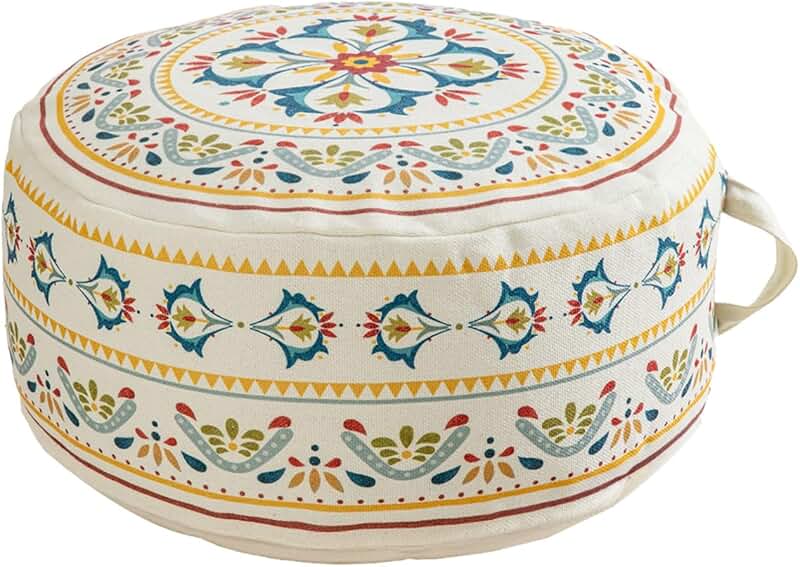 Round Bohemian Ottoman Cover, 18 Inch Cotton Blend