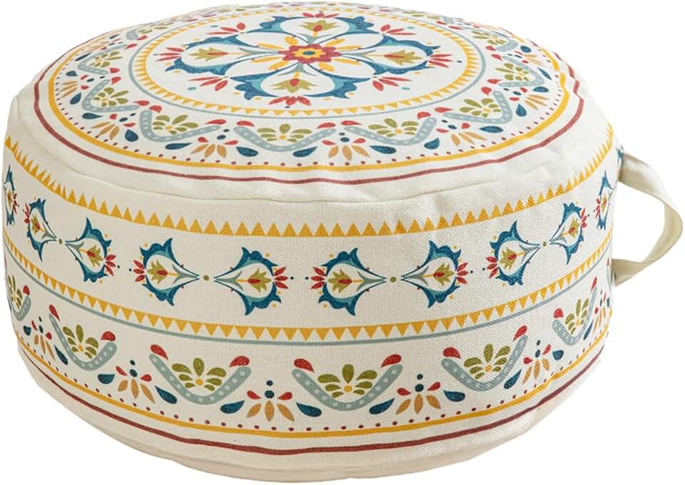 Round Bohemian Ottoman Cover, 18 Inch Cotton Blend
