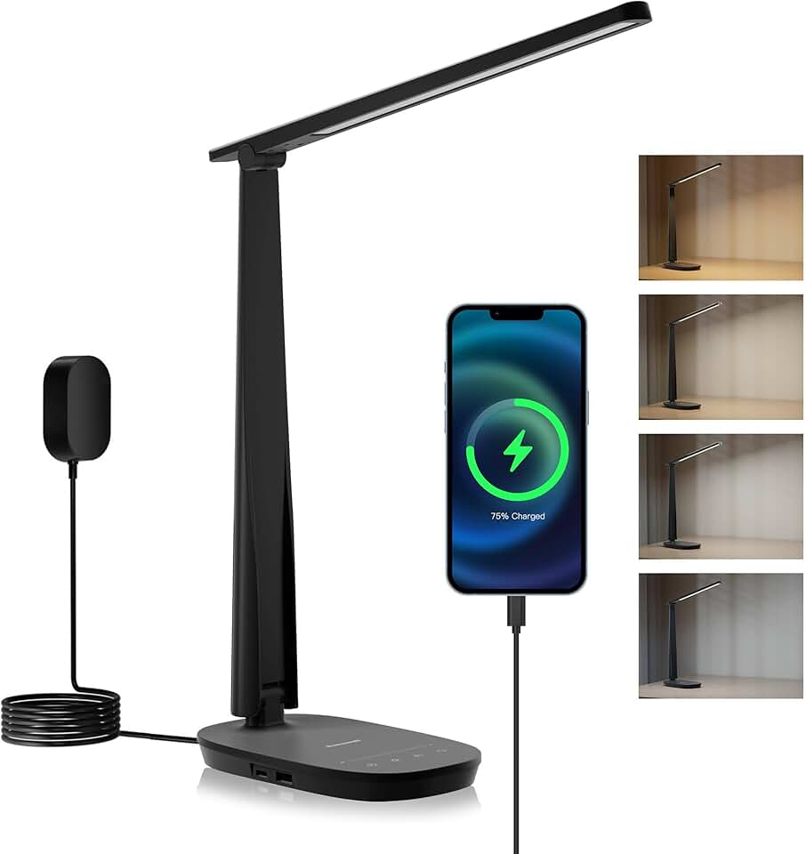 Eye-Caring Foldable LED Desk Lamp with USB Ports