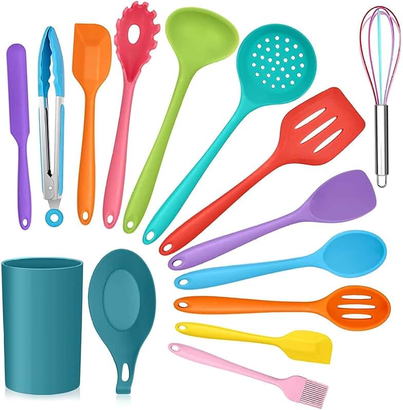 13-Piece Silicone Kitchen Utensil Set with Storage Bucket