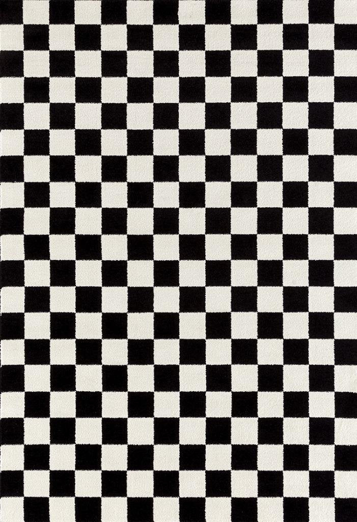 Black 5x7 1909 Checkered White Rug Carpet, 5 ft x 7 ft 1909 Black 5x7)