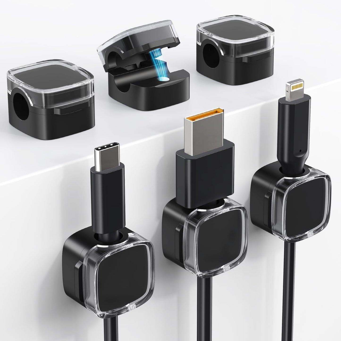 Set of 6 Magnetic Cord Clips for Desk and Home