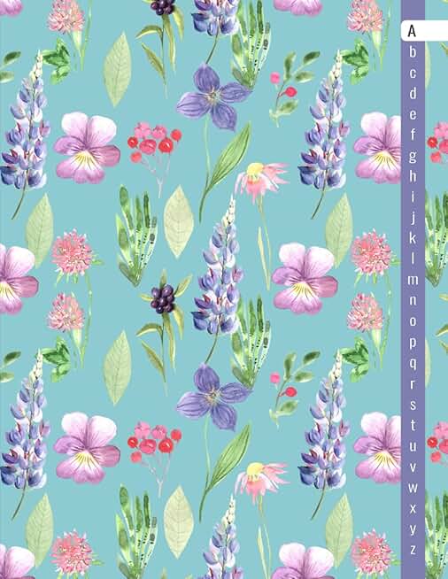 Alphabetical Lined Notebook with A-Z Tabs and Watercolor Wildflowers