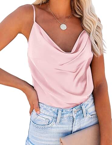 Satin Cowl Neck Sleeveless Tank Top for Women