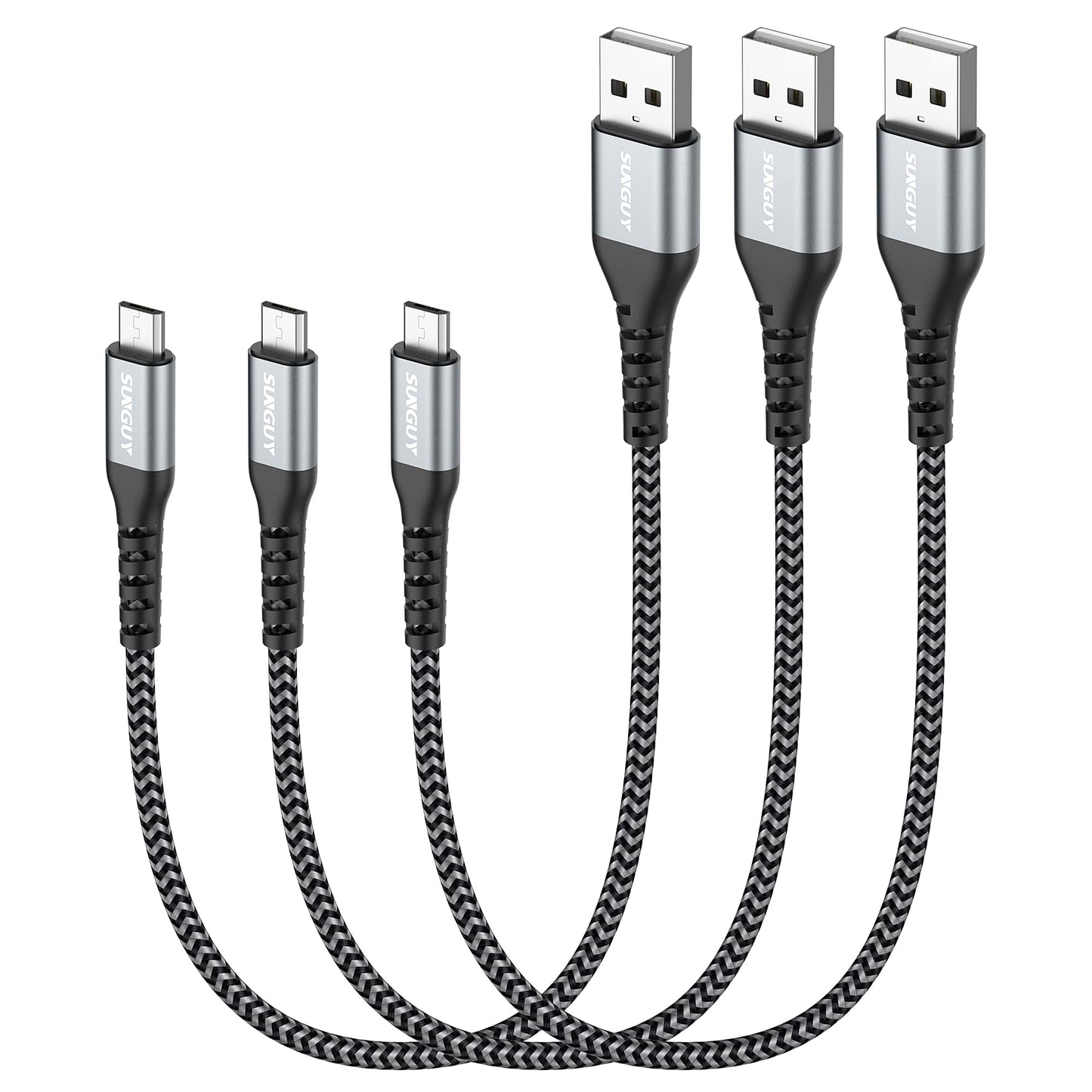 Micro USB Cable 1FT[3Pack] Short Braided USB 2.0 Micro Fast Charging and Data Sync Cord for Samsung Galaxy S7 Edge S6,Moto G5 G5S Plus,Sony Xperia Z3 Z5