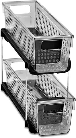Mini 2-Tier Plastic Organizer with Slide-Out Bins