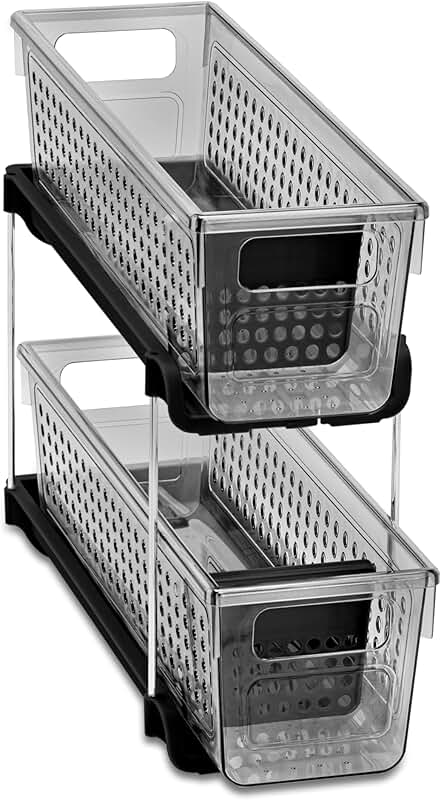 Mini 2-Tier Plastic Organizer with Slide-Out Bins
