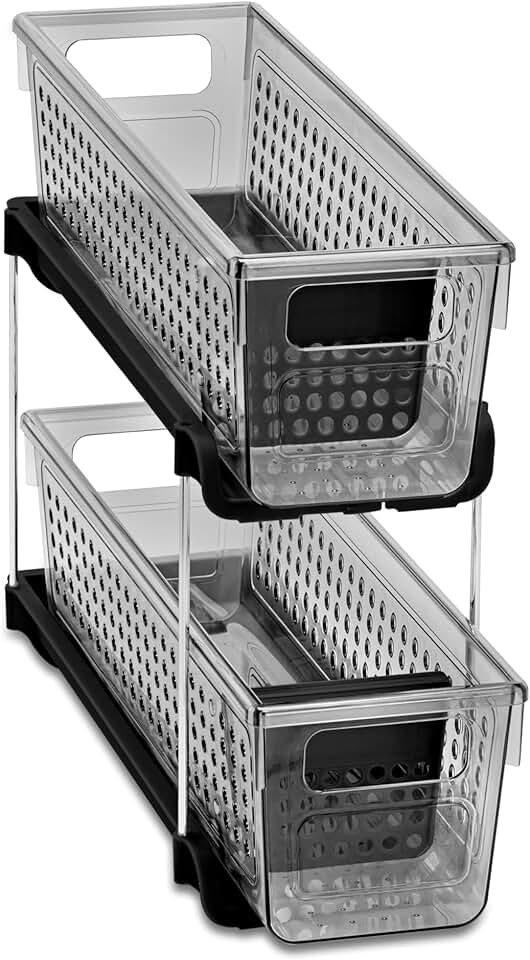 Mini 2-Tier Plastic Organizer with Slide-Out Bins