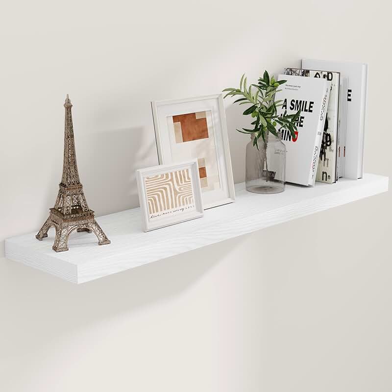 White 48-Inch Long Floating Wall Shelves